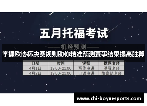 掌握欧协杯决赛规则助你精准预测赛事结果提高胜算
